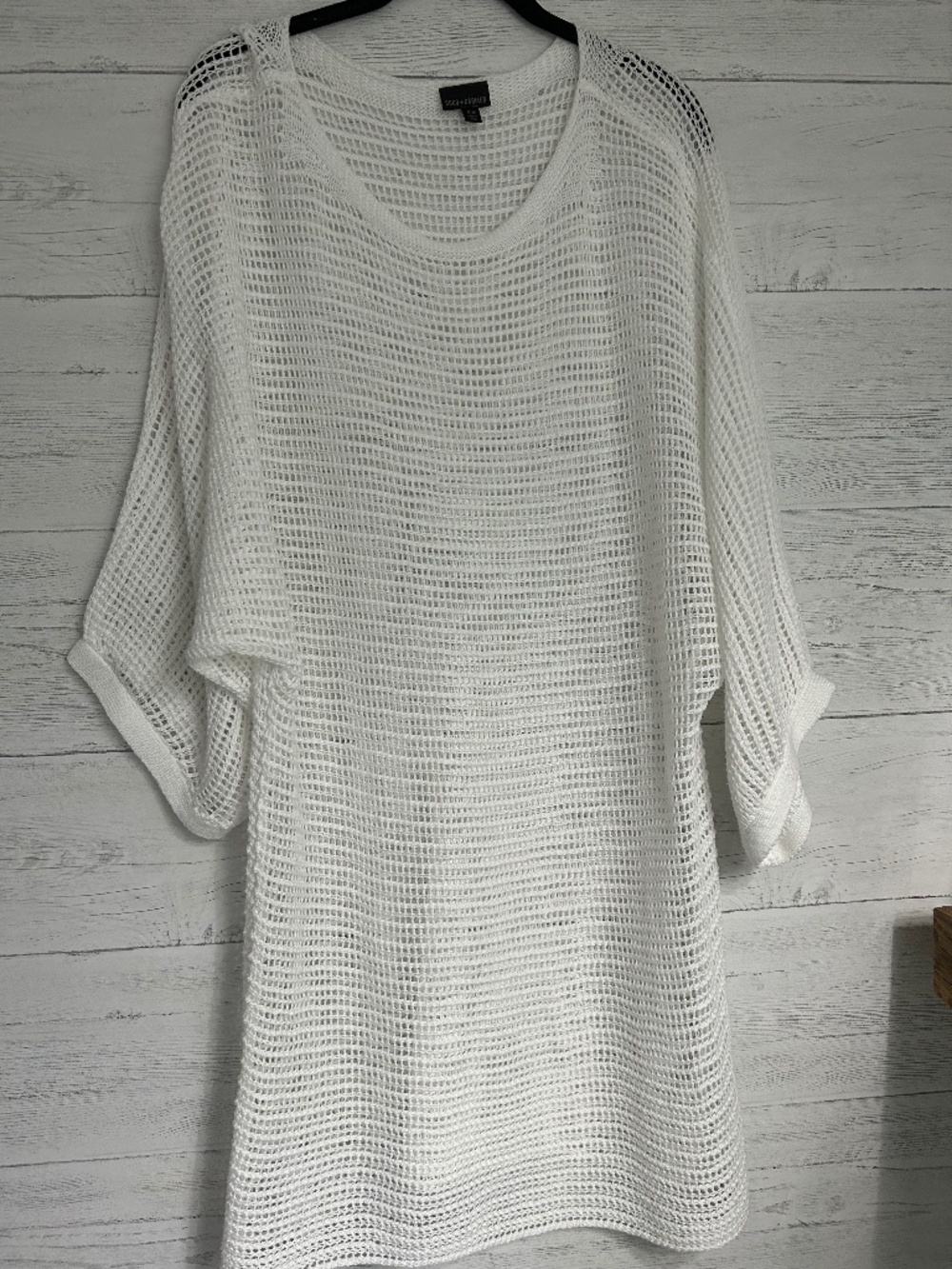 Coco + Carmen White Open Knit Oversized Sweater Tunic - S/M (fits L/XL)